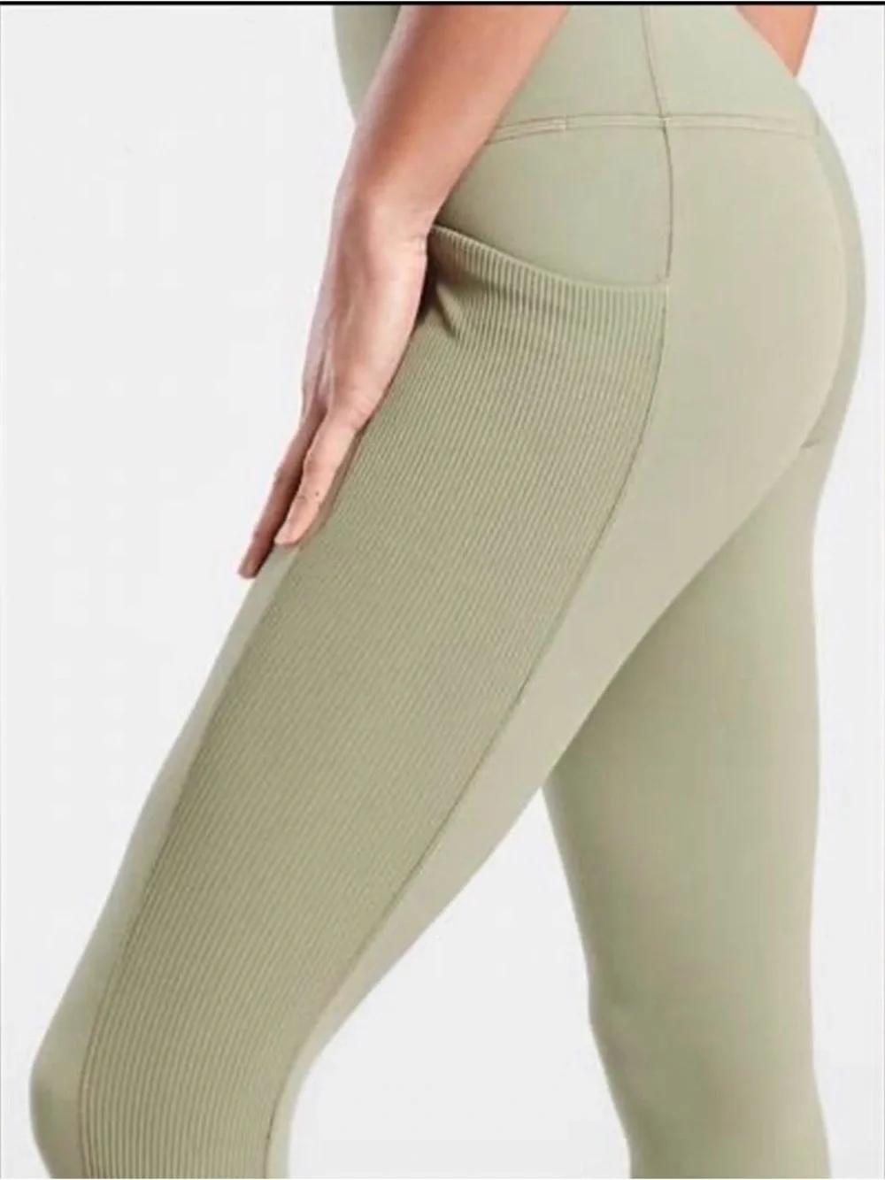 Athleta Olive Sage High-Rise Seam Detail Leggings with Cutout Accents - Picture 8 of 14